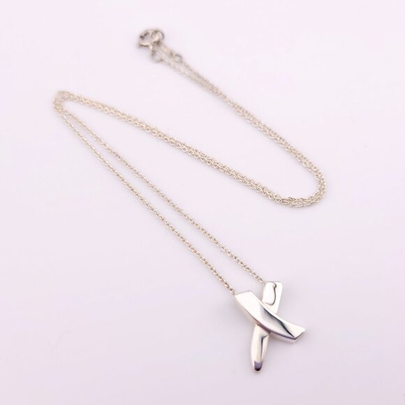 Tiffany & Co. Sterling Silver Paloma Picasso X Kiss Pendant Necklace 16"inch - Picture 2 of 13